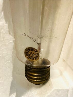 Antique Edison Mazda Filament Light Bulb with Brass Base & Original Label